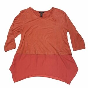 STYLE & Co Coral Faux Suede Layered Chiffon Blouse